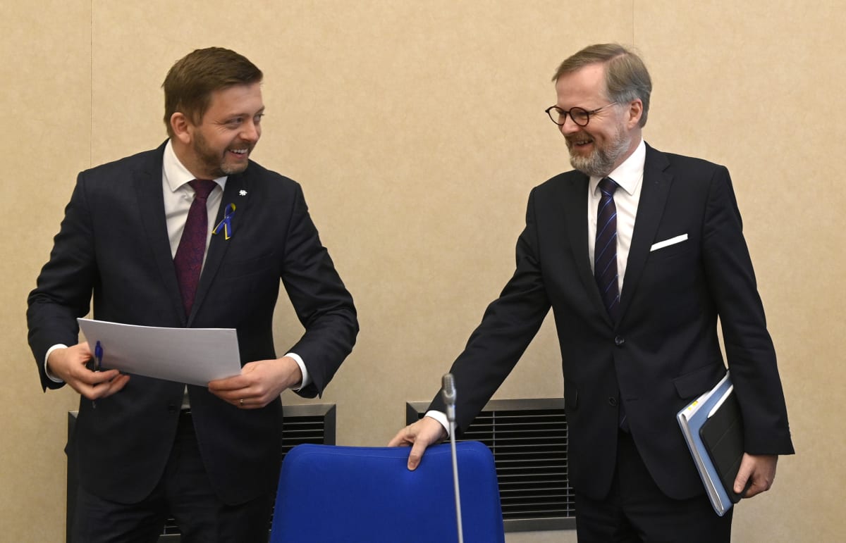 Premiér Petr Fiala a ministr vnitra Vít Rakušan
