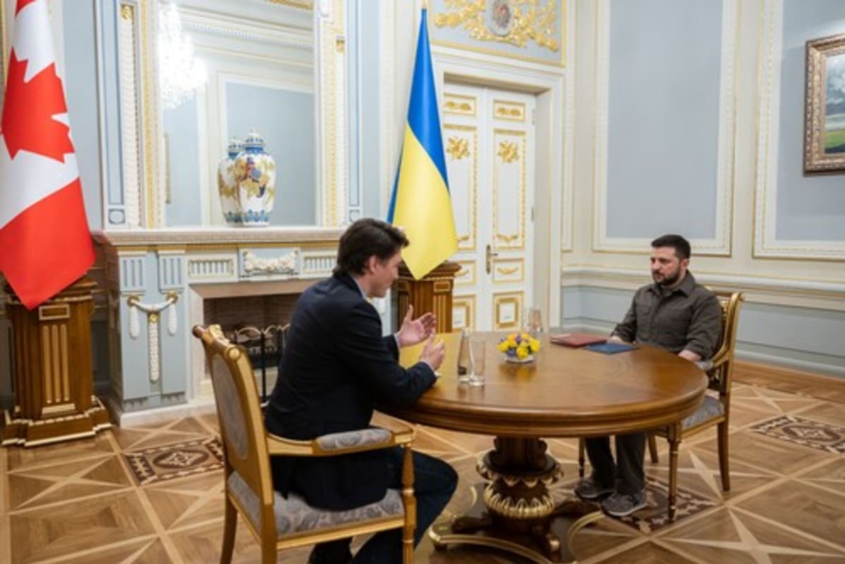 Volodymyr Zelenskyj jedná s Justinem Trudeauem v Kyjevě