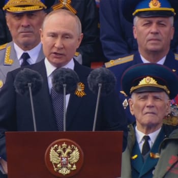 Vladimir Putin pronesl na Rudém náměstí v Moskvě projev.