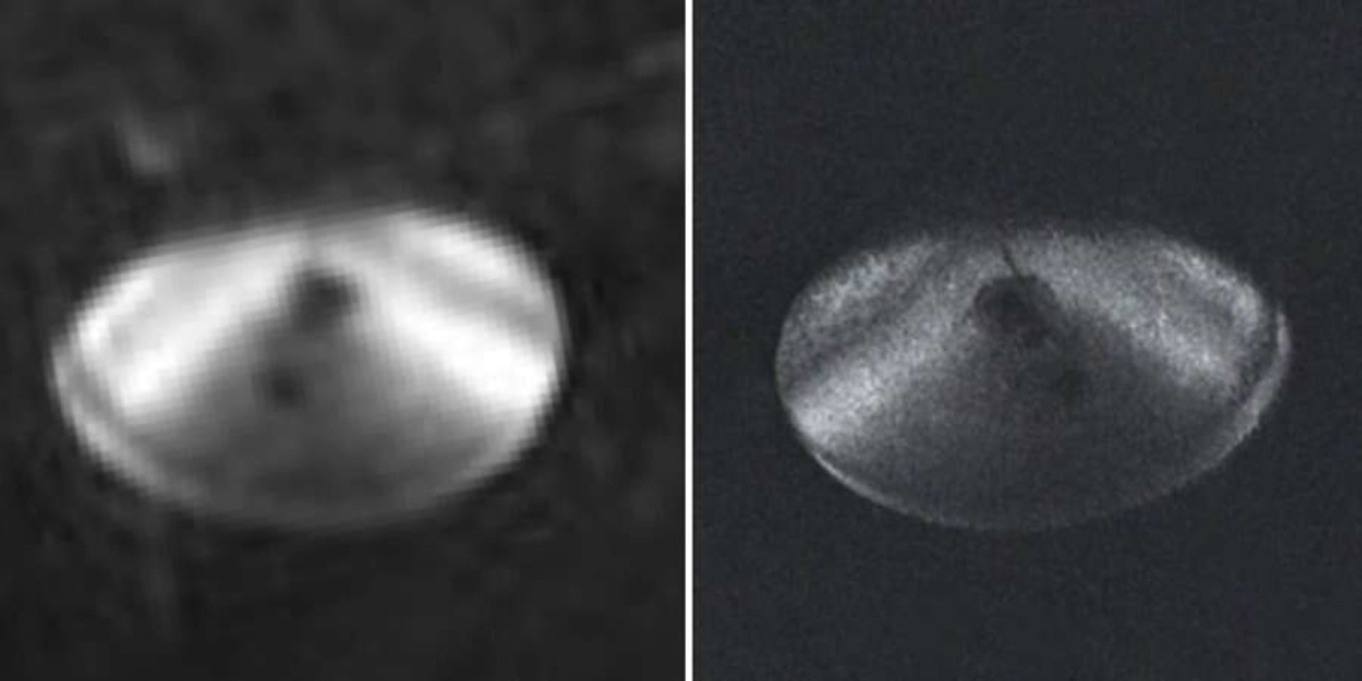 Srovnání UFO nad Lago Cote, původní snímek vlevo, HD vpravo