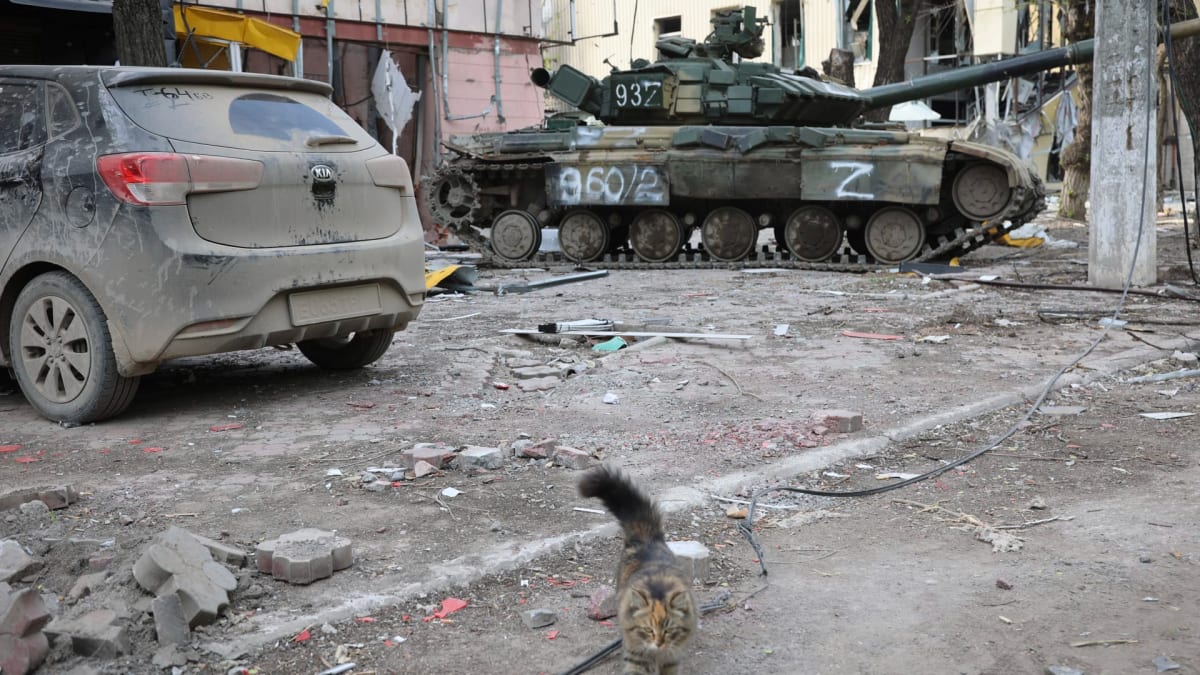 Ruský tank v Mariupolu, 4. května