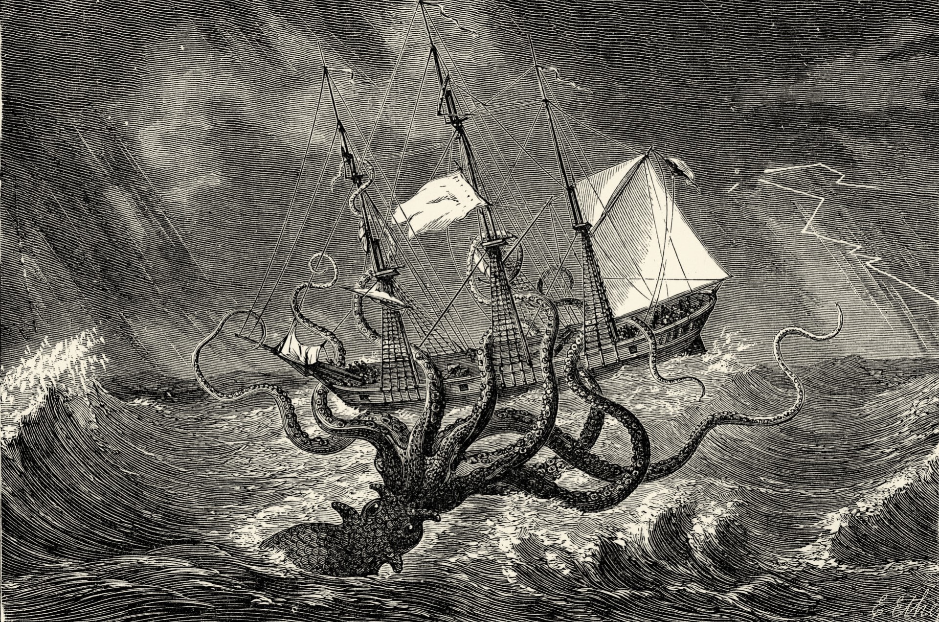 Vyobrazení mořské příšery krakena