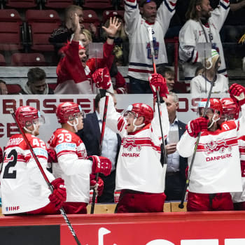 Mistrovství světa v ledním hokeji 2022 mezi Kanadou a Dánskem v Helsinkách 23. května 2022. 