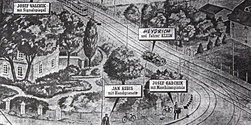 Nákres atentátu na říšského protektora Reinharda Heydricha