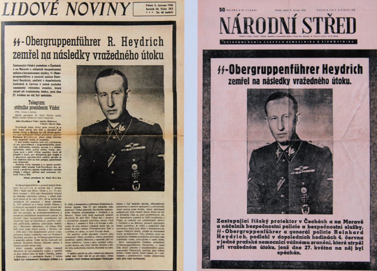 Denní tisk informuje o Heydrichově smrti.