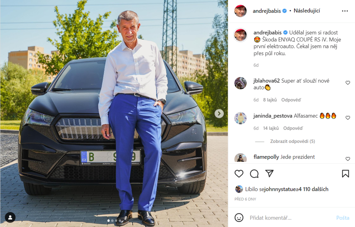 Nejúspěšnější příspěvek na Instagramu  Andreje Babiše za poslední dobu