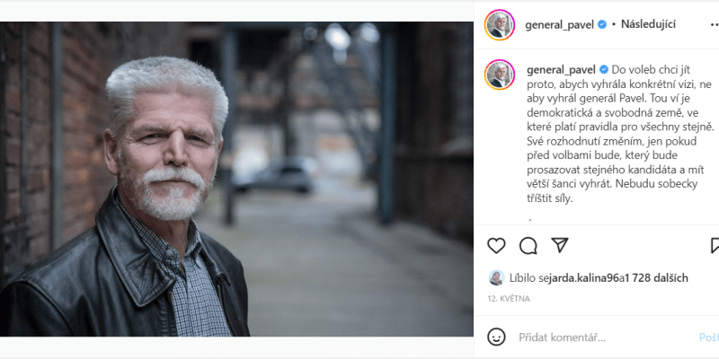 Nejúspěšnější příspěvek na Instagramu Petra Pavla za poslední dobu 