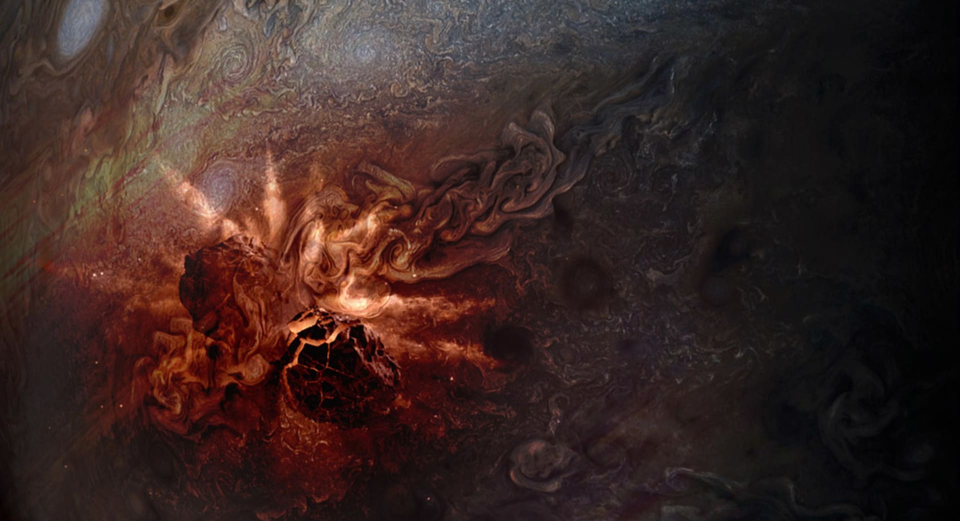 Srážka asteroidu s Jupiterem, ilustrační foto