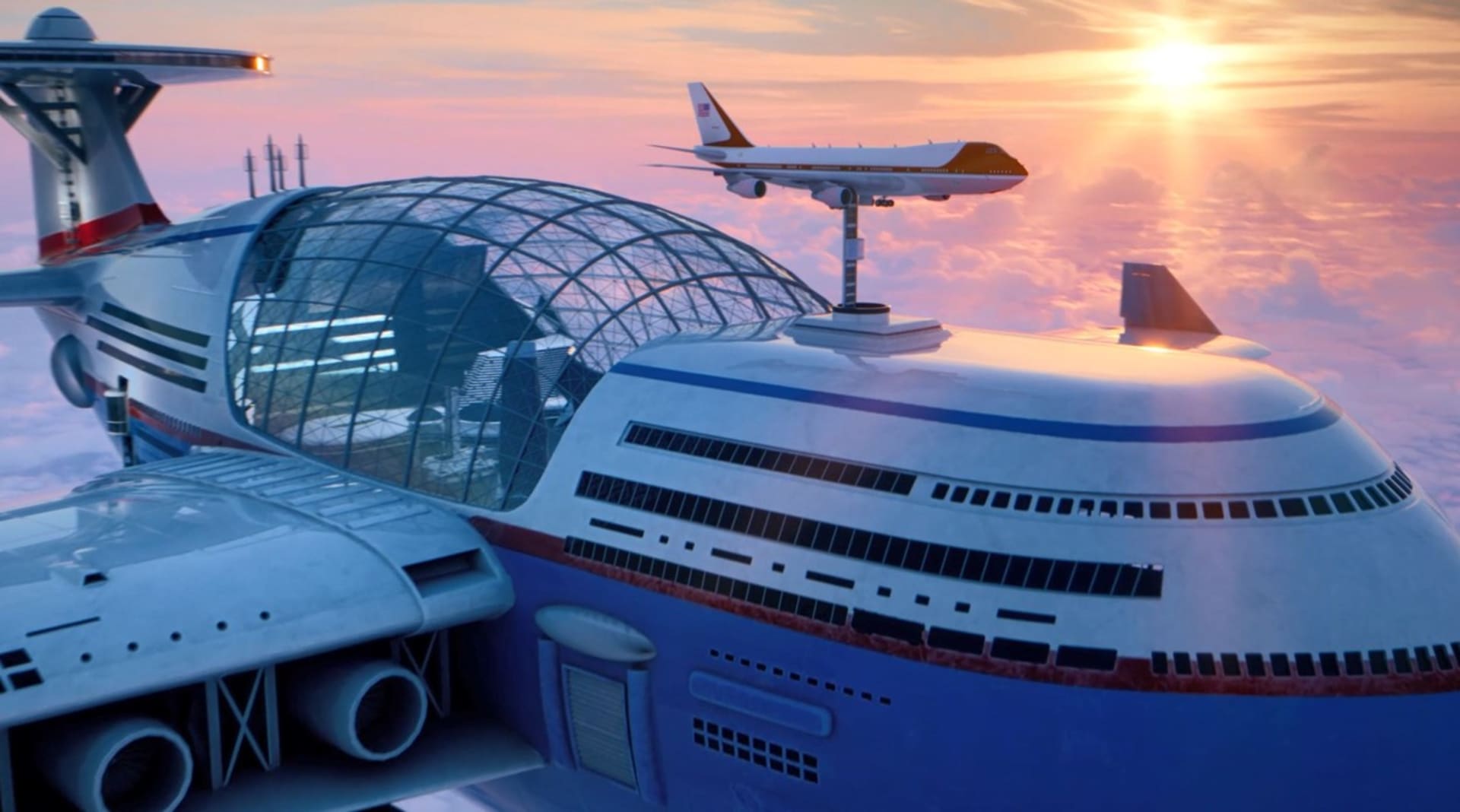 Na palubě stroje Sky Cruise jsou luxusní pokoje, kina i divadla.
