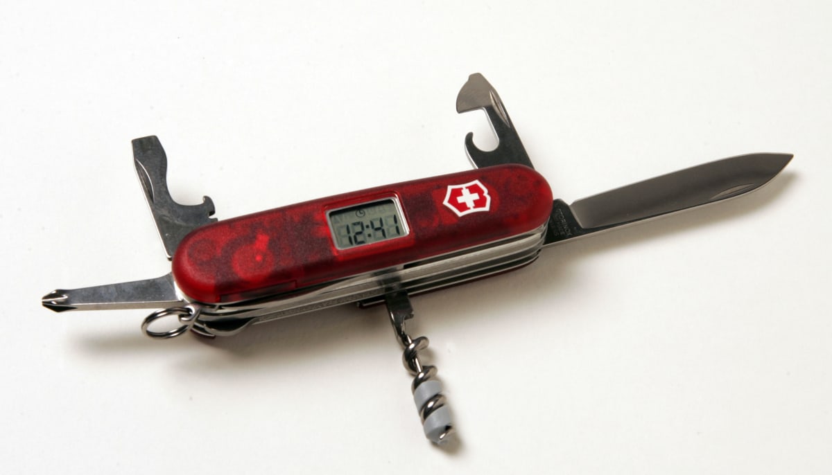 Jedna ze zvláštností švýcarského výrobce kapesních nožů, který ho vybavil v 80. letech také digitálními hodinkami. 