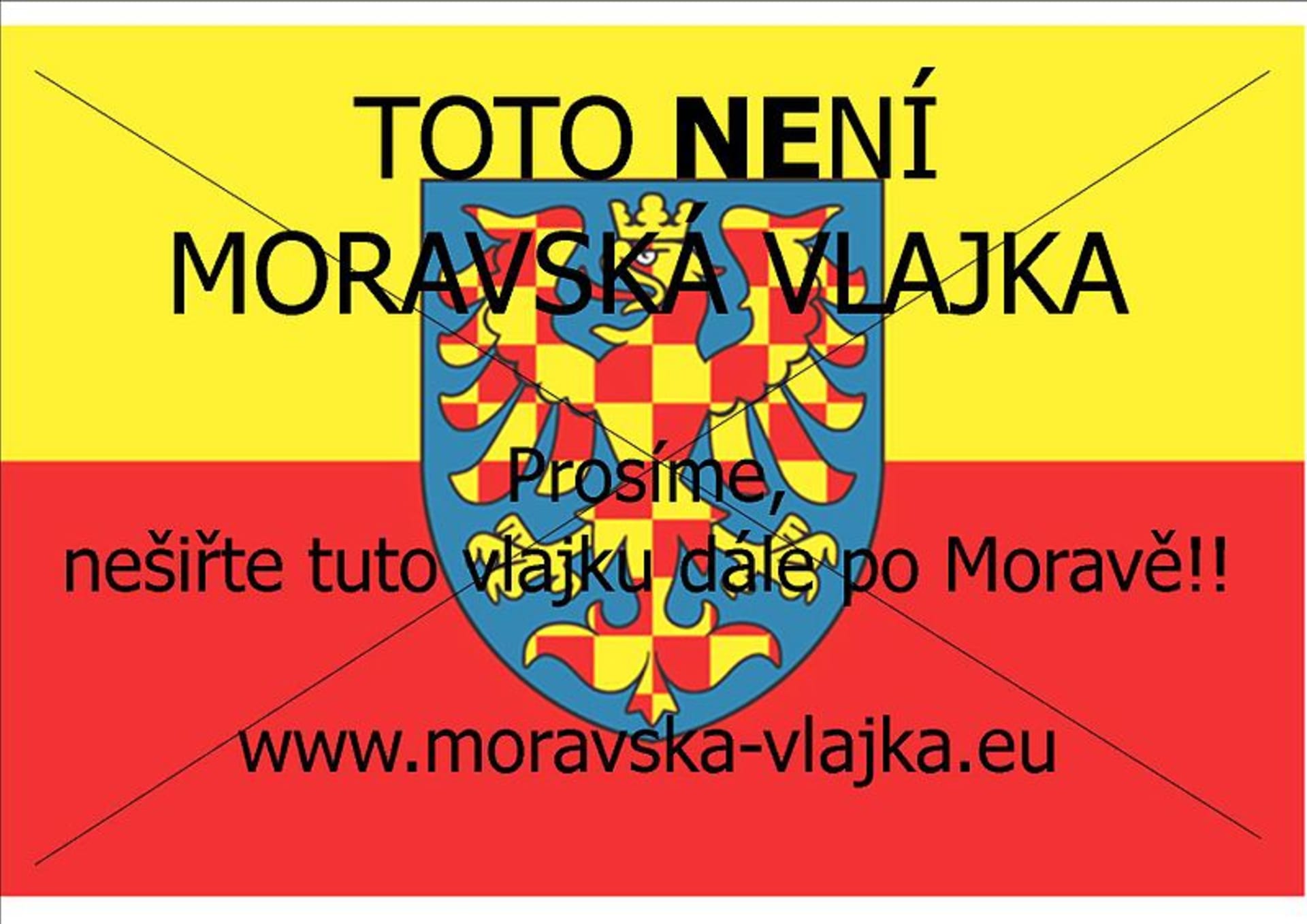 Protest aktivistů, kteří nesouhlasí s podobou smyšlené moravské vlajky, jak ji prezentuje Moravská národní obec - Za Moravu.