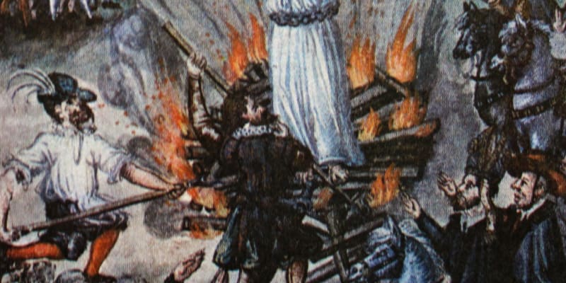 Upálení Mistra Jana Husa v rukopise Chval božských z roku 1587 (fotografie z knihy Píseň o vítězství u Domažiic, 1979)