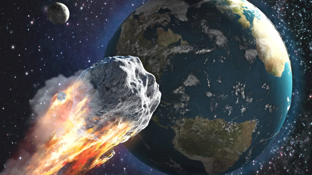Asteroid letící v blízkosti Země - ilustrační foto