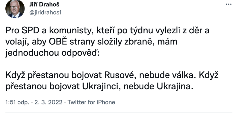 Nejúspěšnější příspěvek na Twitteru Jiřího Drahoše