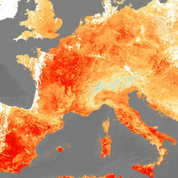 Teplotní mapa Evropy z roku 2019