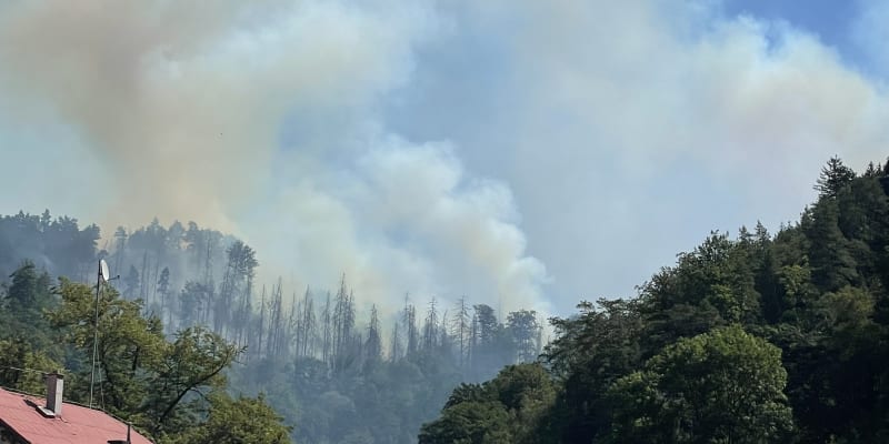 U požáru v Českém Švýcarsku zasahují desítky hasičů.