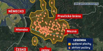 MAPA: Kde přesně v Českém Švýcarsku hoří? Kvůli rozsáhlému požáru je omezena i doprava