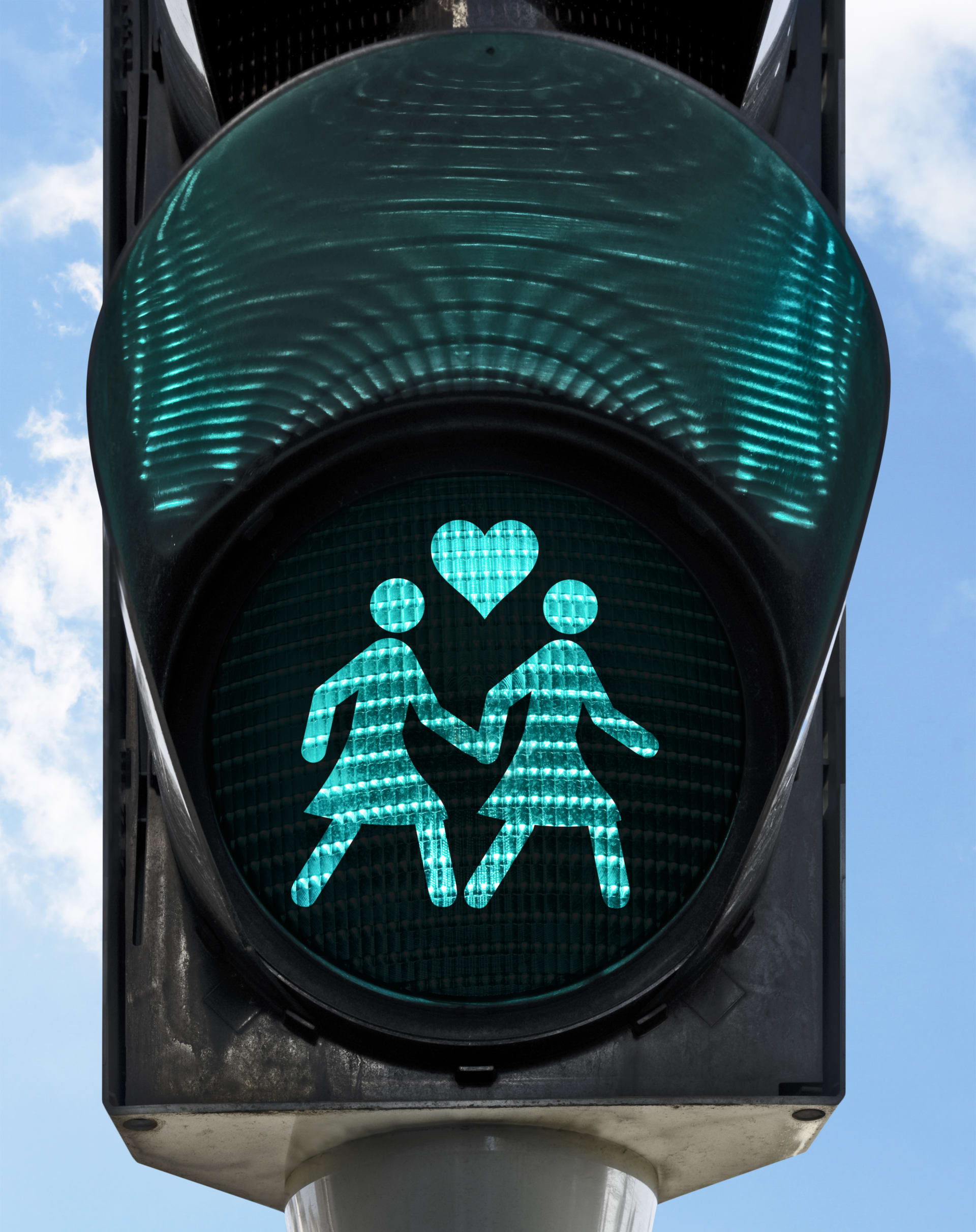 Detail mnichovského semaforu s lesbickými figurkami