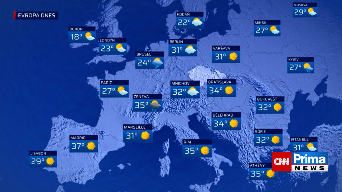 Předpověď počasí v Evropě na pátek 5.8.2022