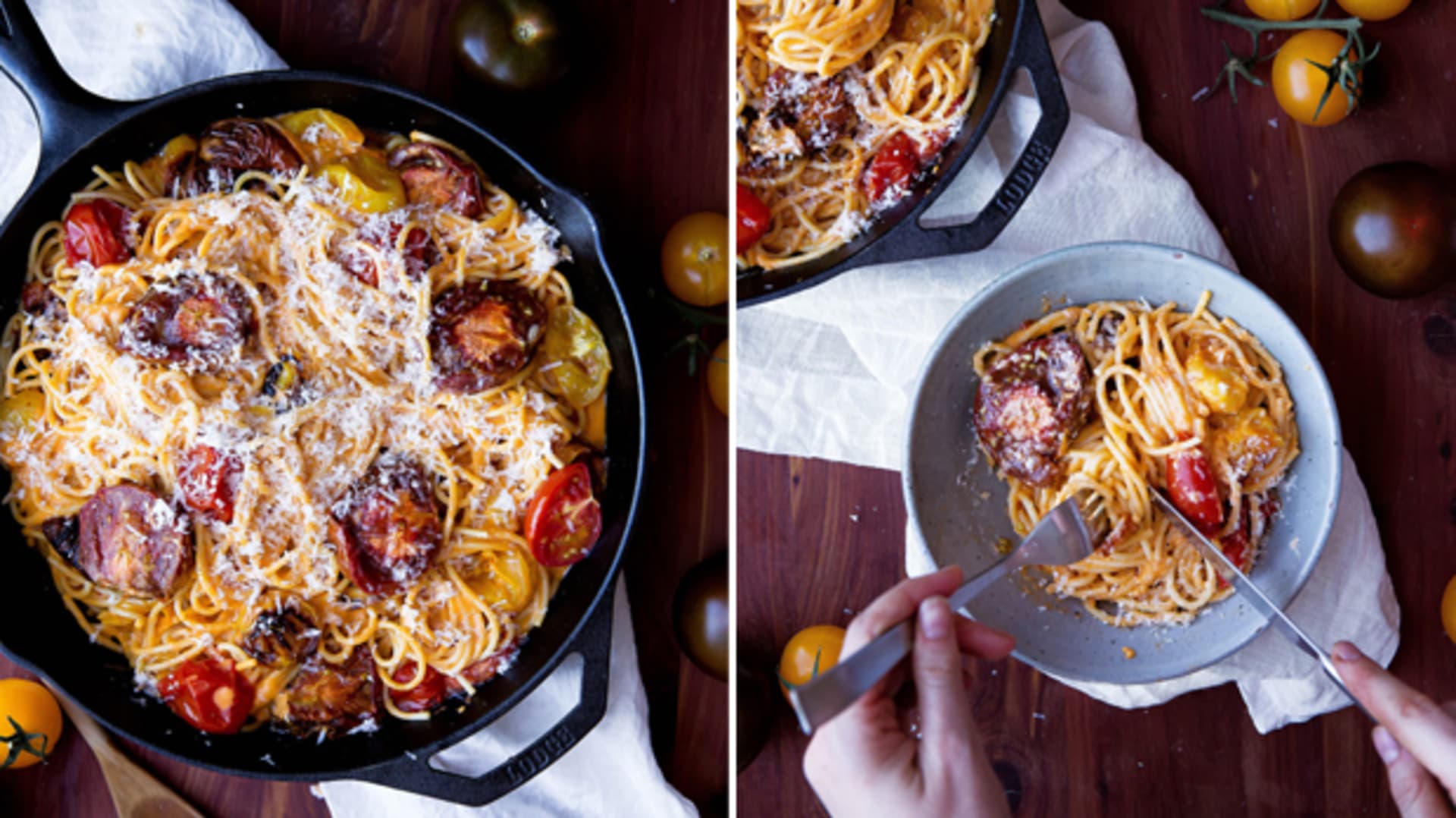 Špagety s pečenými rajčaty