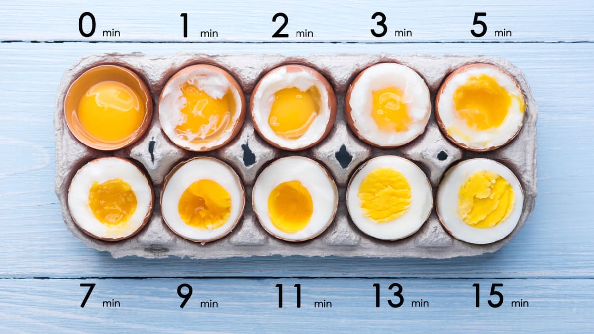 Pošírované vejce po třech minutách, vejce natvrdo za deset minut
