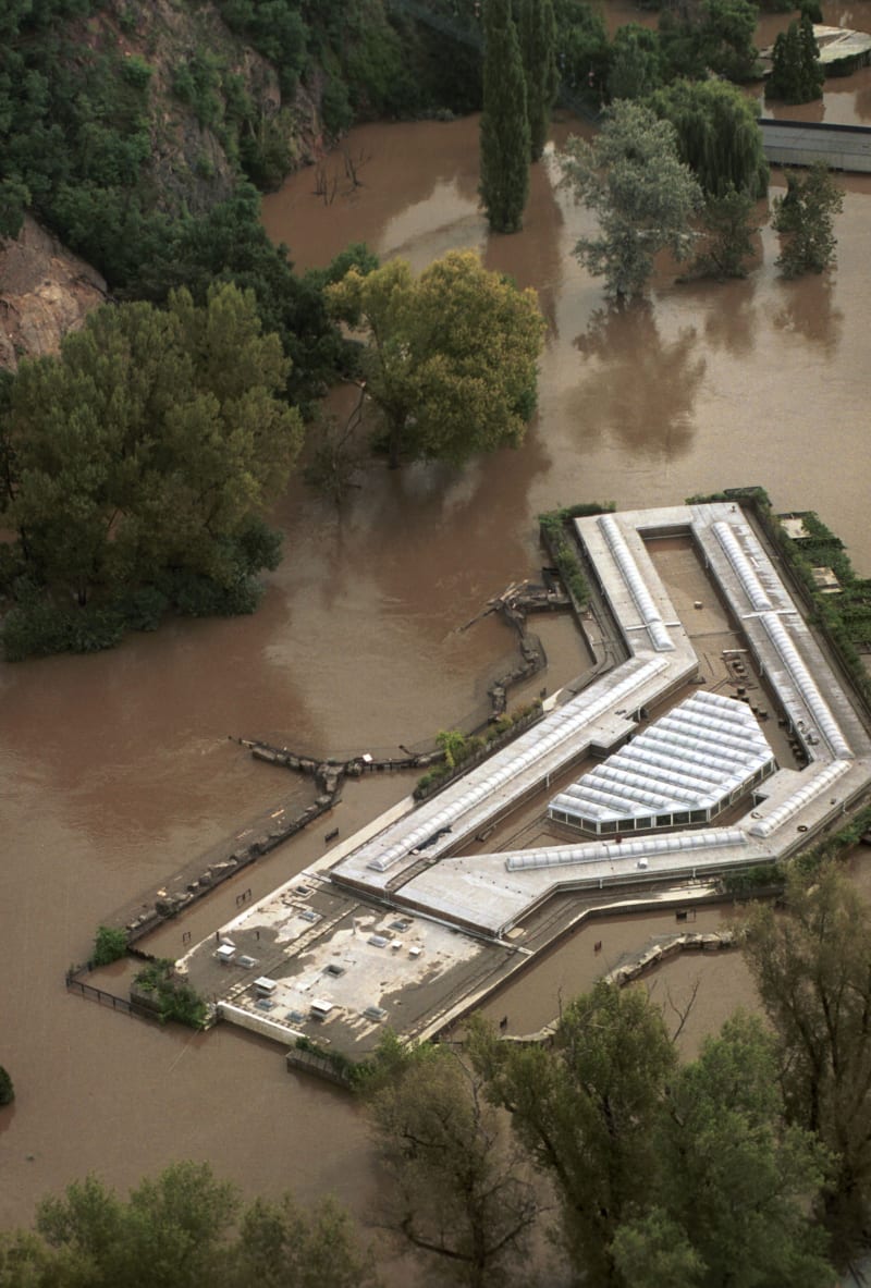 Zaplavená pražská zoo v roce 2002