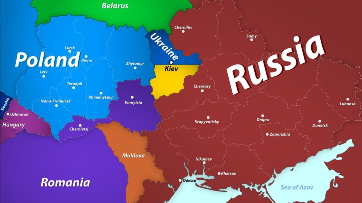 Mapa Ukrajiny podle bývalého ruského prezidenta Dmitrije Medveděva