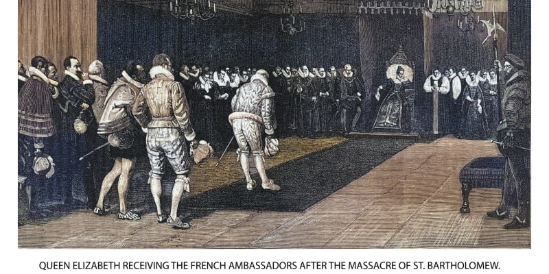 Alžběta I. přijímá francouzské velvyslance po Bartolomějské noci