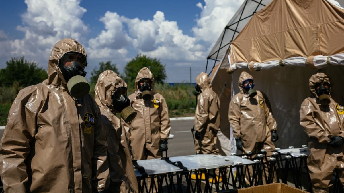 Ukrajinci v Záporoží v srpnu podnikli cvičení pro případ nukleární katastrofy.