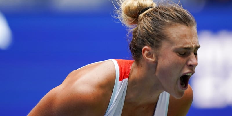 Aryně Sabalenková  zápase proti Karolíně Plíškové v zápase na US Open.