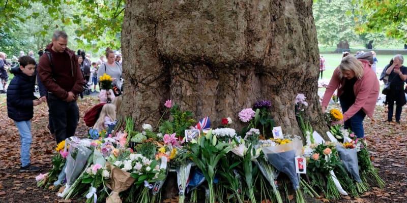 Velká Británie truchlí za královnu Alžbětu II. Londýnský Green Park zaplavily květiny.
