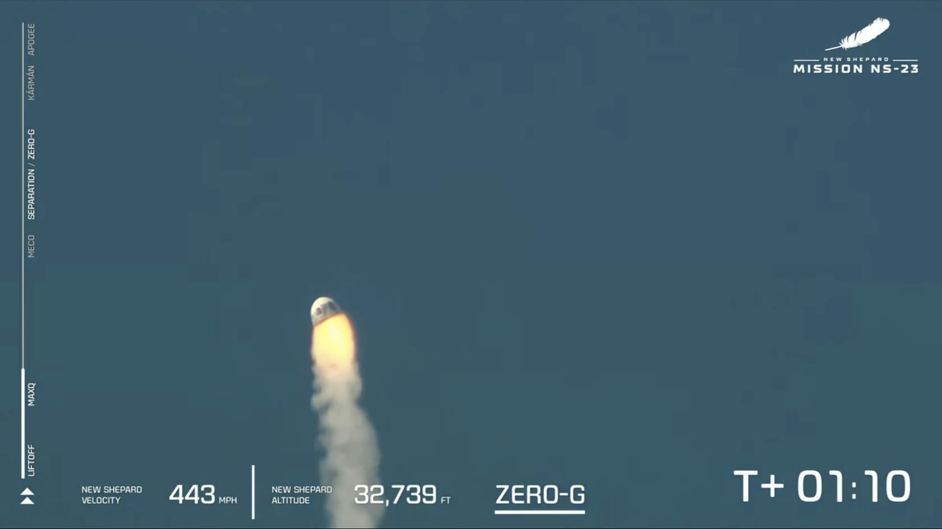 Letící kapsule po odpoutání od rakety