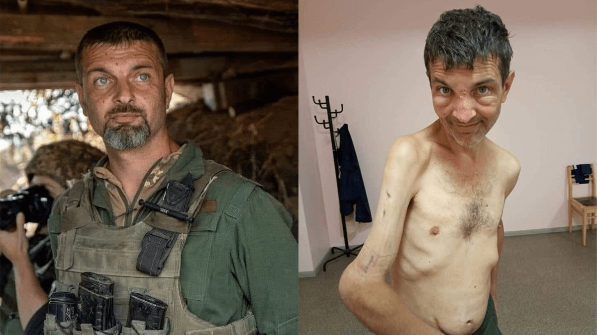 Ukrajinský obránce Mychajl Djanov před a po ruském zajetí.