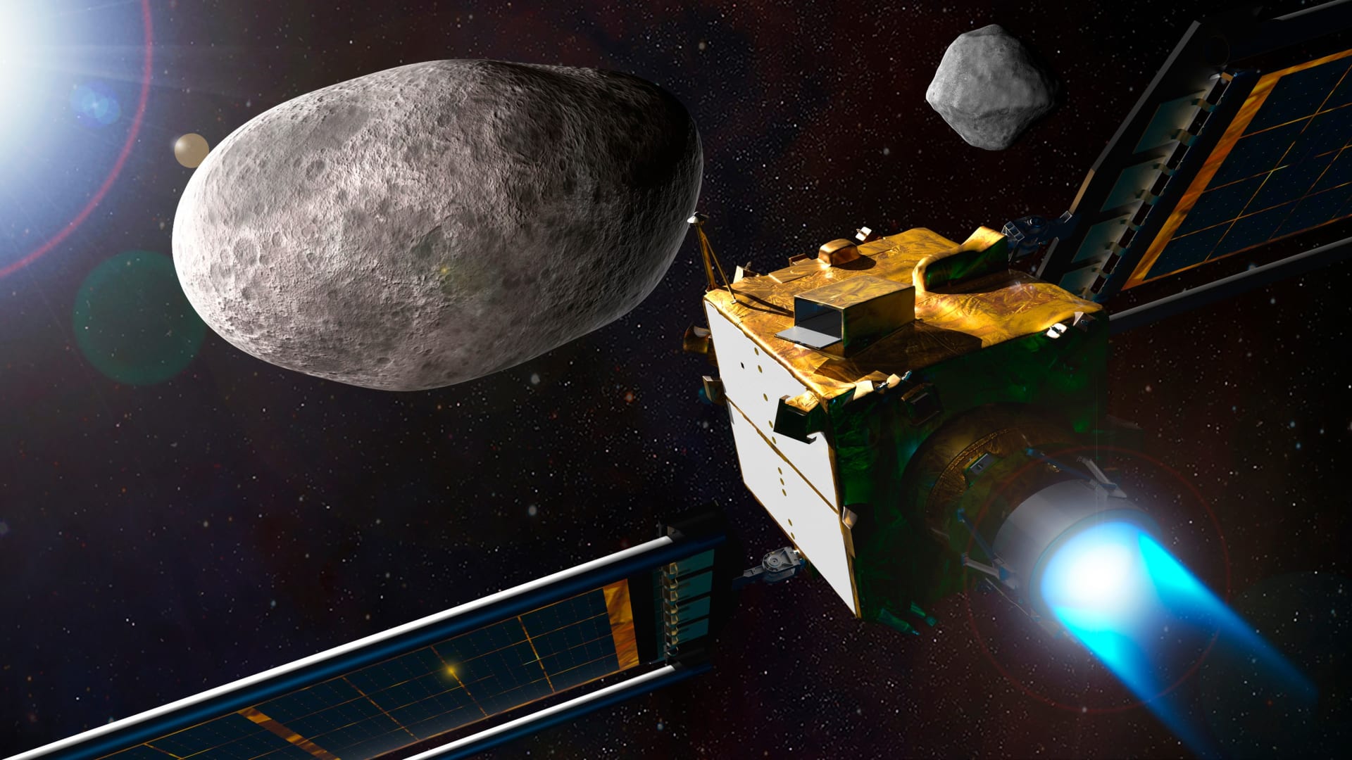 Vizualizace kosmické lodi DART před nárazem do asteroidu Dimorphos
