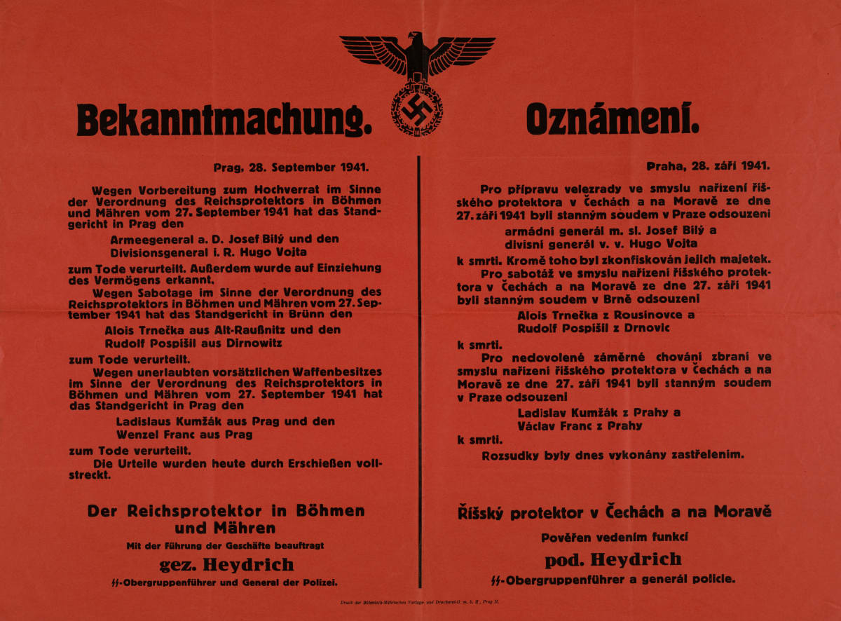 Vyhláška o popravách generálů Bílého a Vojty z 28. září 1941