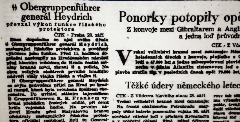 Denní tisk informuje o nástupu Heydricha do funkce. Foto Národní knihovna Kramerius