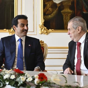 Katarský emír Tamim bin Hamad Sání na návštěvě u prezidenta Miloše Zemana