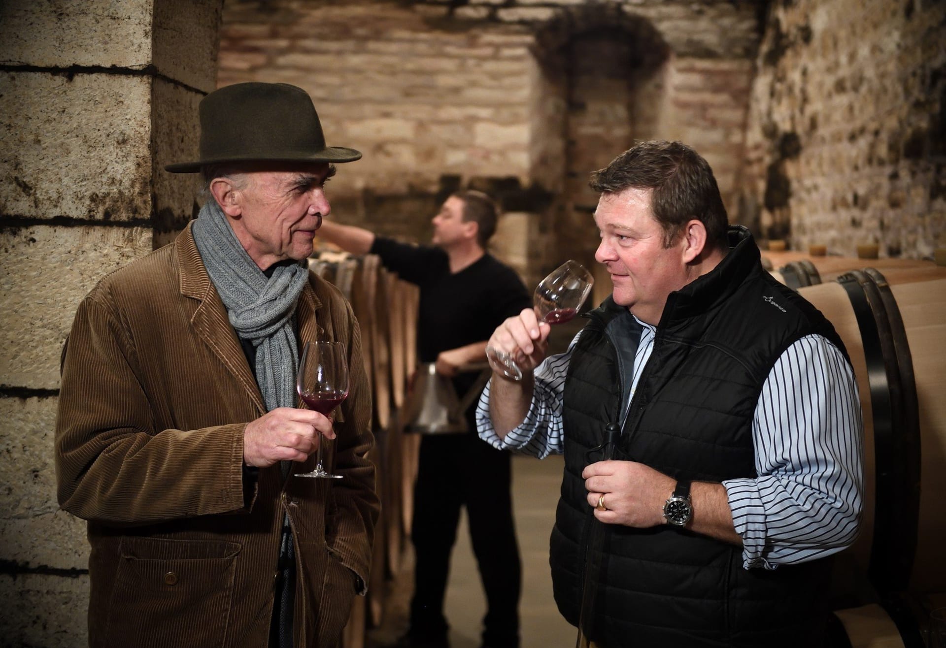 Aubert de Villaine a Bertrand de Villaine, hlavní postavy vinařství Romanee Conti při ochutnávce nejdražšího vína na světě.