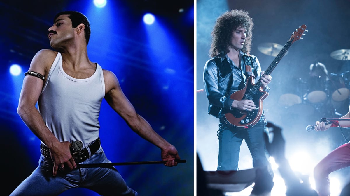 Rami Malek jako Freddie Mercury a Gwilym Lee v roli Briana Maye ve filmu Bohemian Rhapsody.