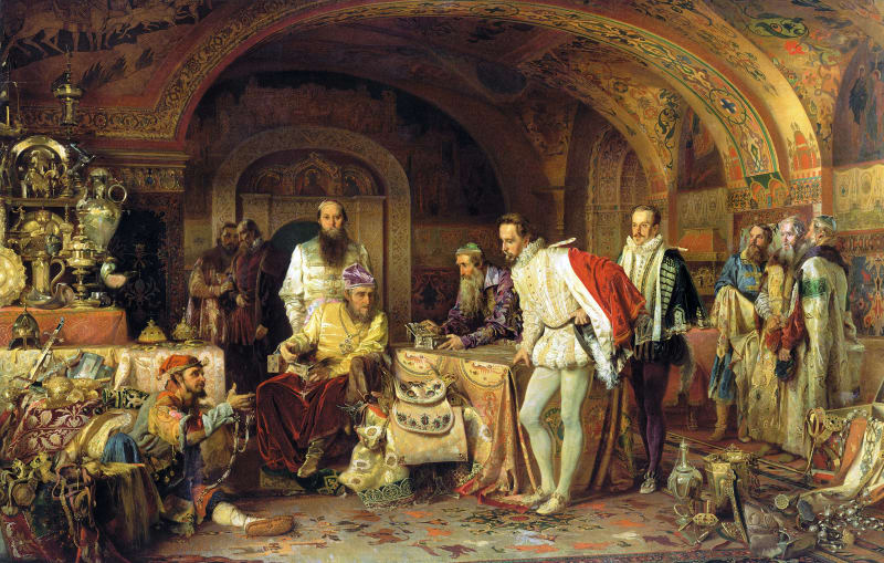 Ivan IV. Hrozný ukazuje své bohatství vyslanci anglické královny Alžběty I.