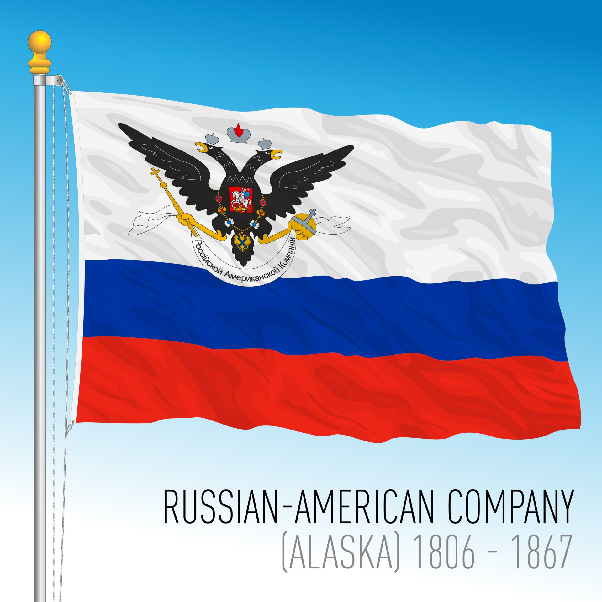 Vlajka ruské Aljašky z 19. století.