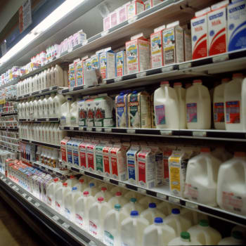 Aktivisté v obchodech vylévají mléko.