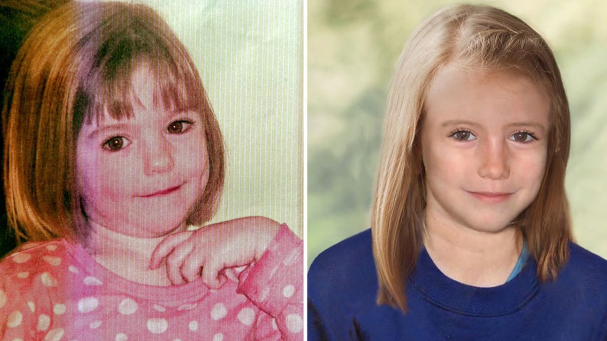 Madeleine McCannová ve třech letech (vlevo) a její možný vzhled v devíti letech (vpravo)