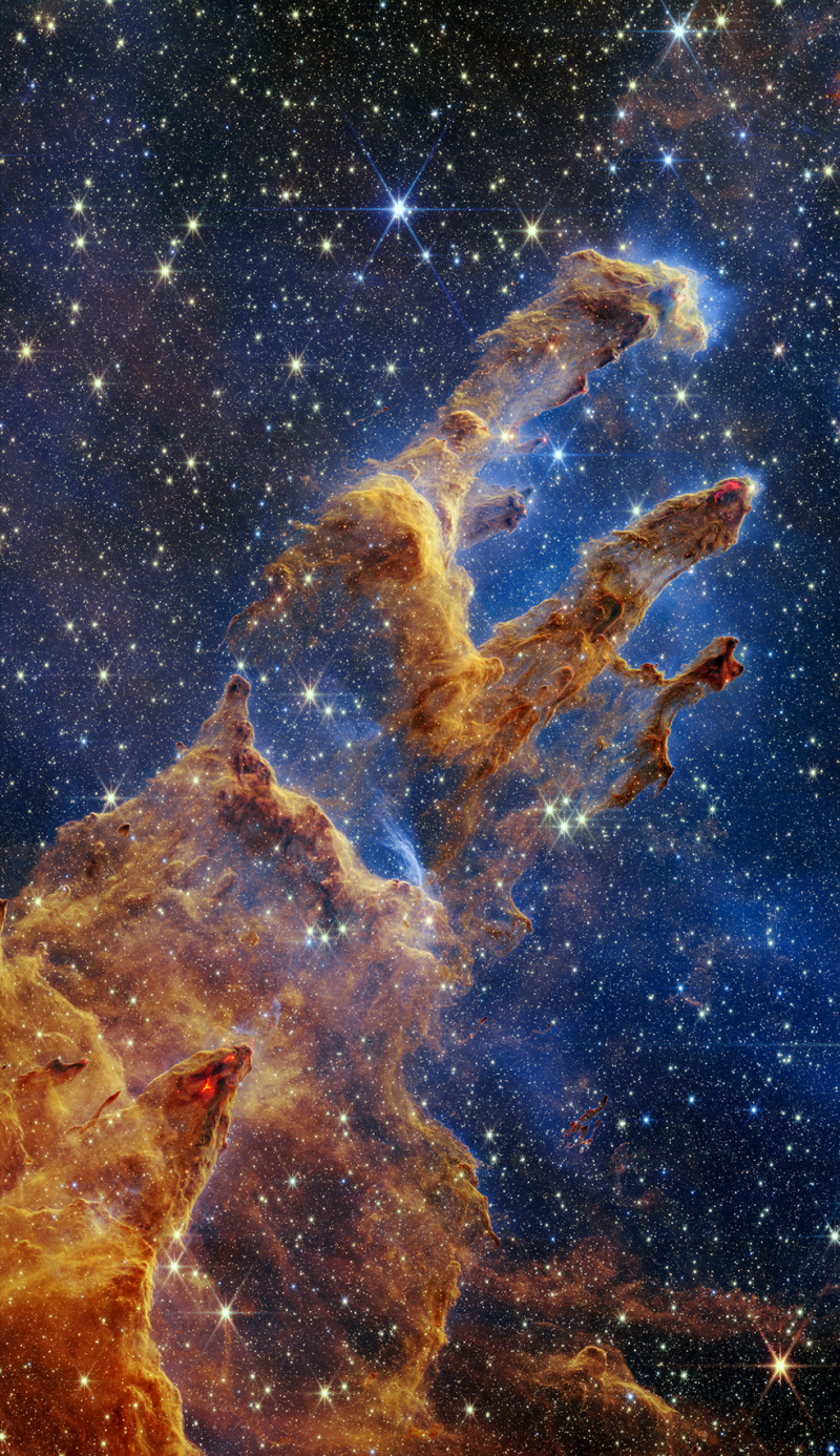 Snímek Pilířů stvoření z teleskopu Jamese Webba