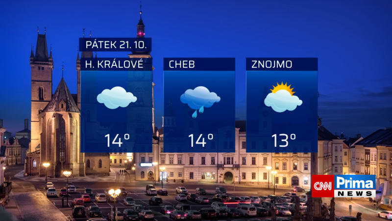 Předpověď počasí v Hradci Králové, Chebu a Znojmu