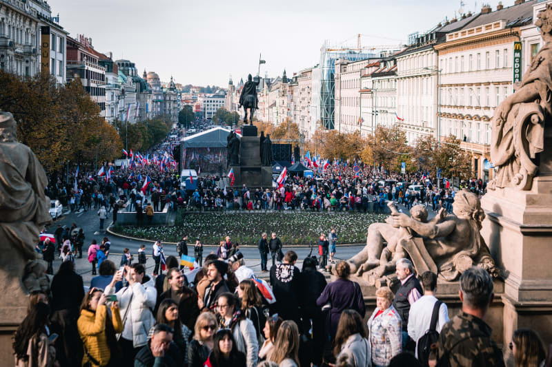 Demonstrace proti vládě Petra Fialy (ODS) na Václavském náměstí, 28. října 2022