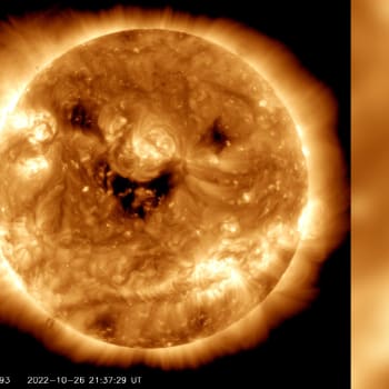 Snímek Slunce jako halloweenský Jack-o'-lantern zachycený díky pozorovatelům v NASA.