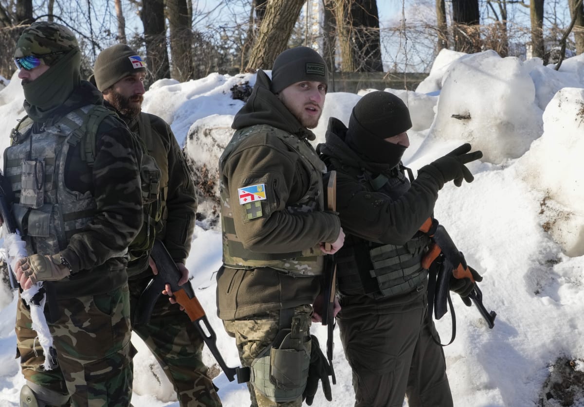 Členové gruzínské cizinecké legie ukrajinské armády