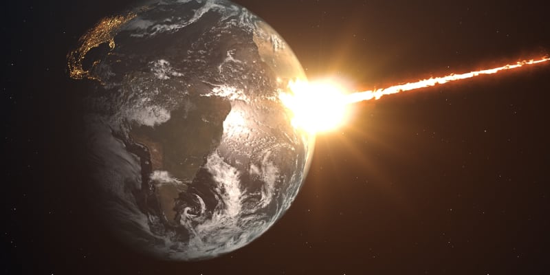 Ilustrační obrázek meteoritu dopadajícího na Zemi