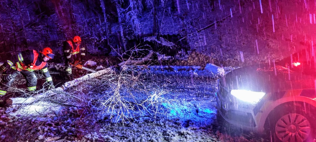 Česko zasypal sníh, na řadě míst padaly stromy. (6.12.2022)